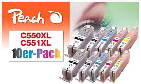 Peach Tintenpatronen-Multipack PGI-550XL/CLI-551XL, 10er-Pack, kompatibel – für Canon PGI-550XL, CLI-551XL
