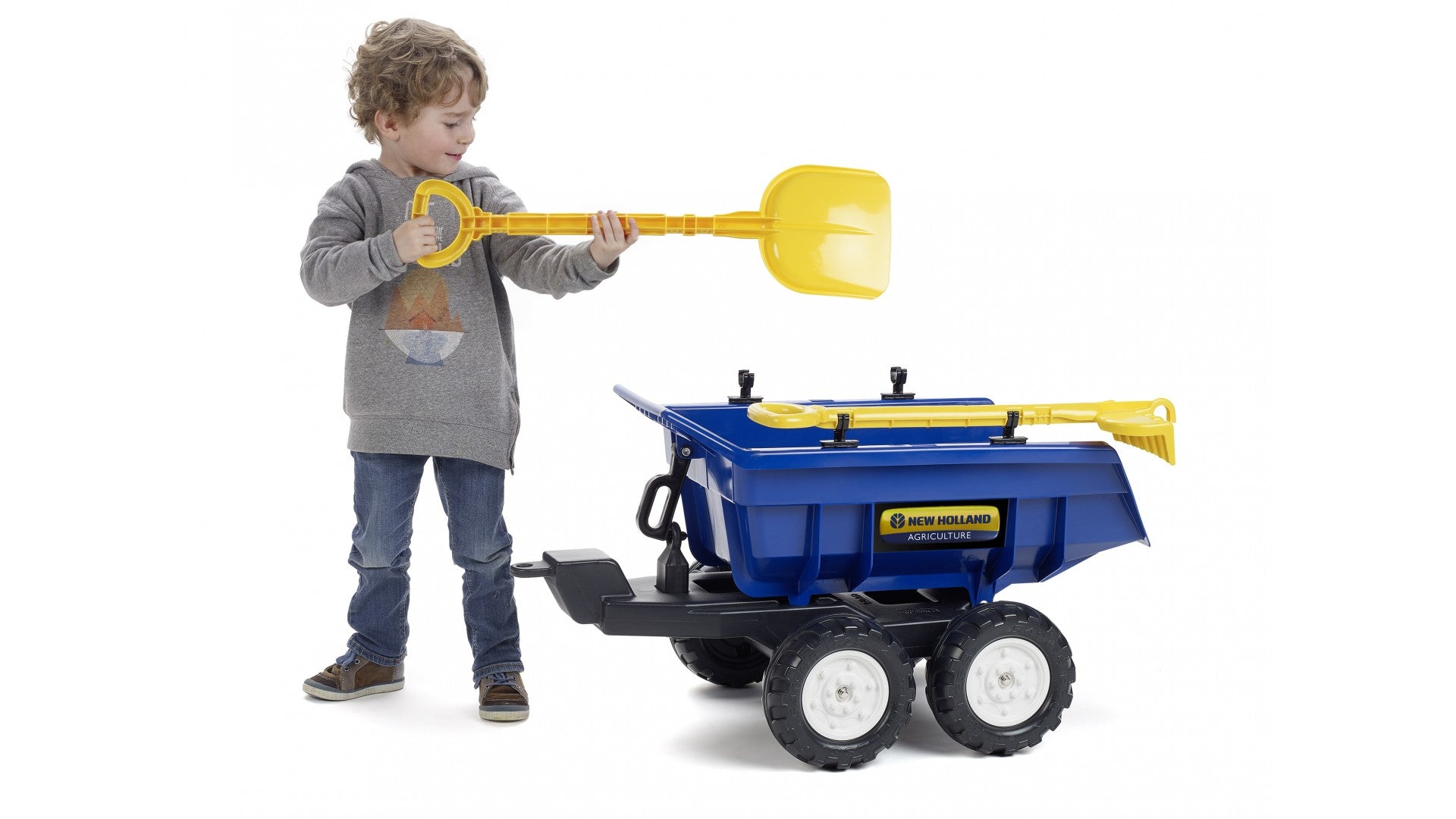Falk New Holland 3090W Aufsitztraktor – mit Anhänger – 53 × 70 × 58 cm – ab 3 J. – schwarz/blau