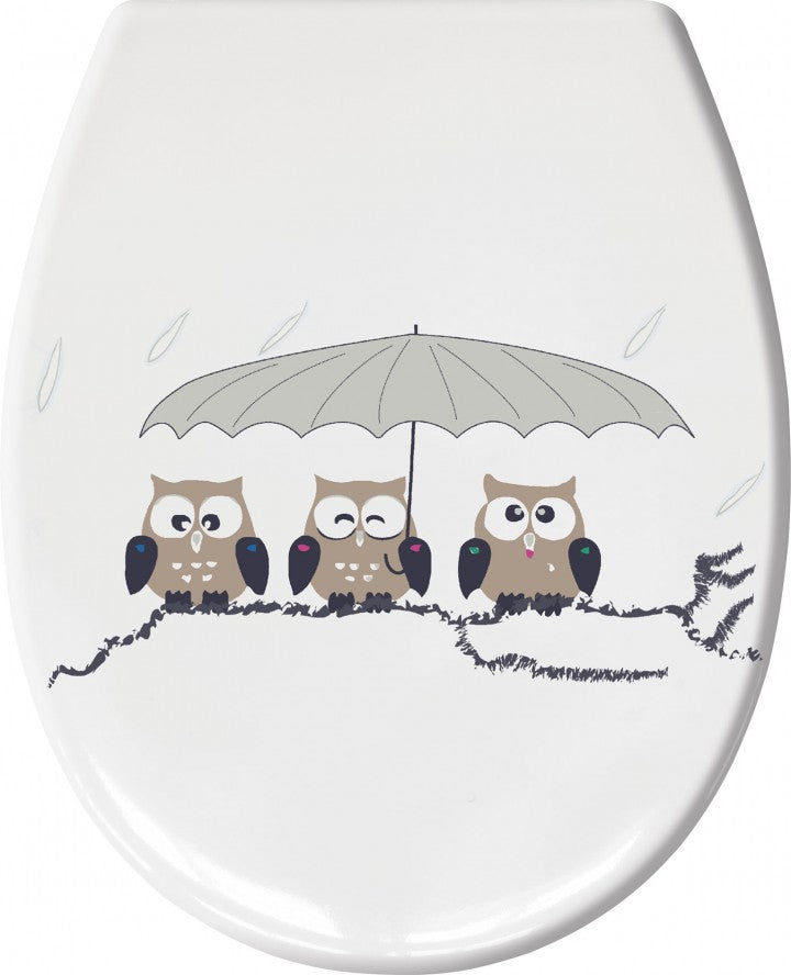 Kleine Wolke WC-Sitz Eulen – Edelstahl, Absenkautomatik, Grau, 37 × 45 cm