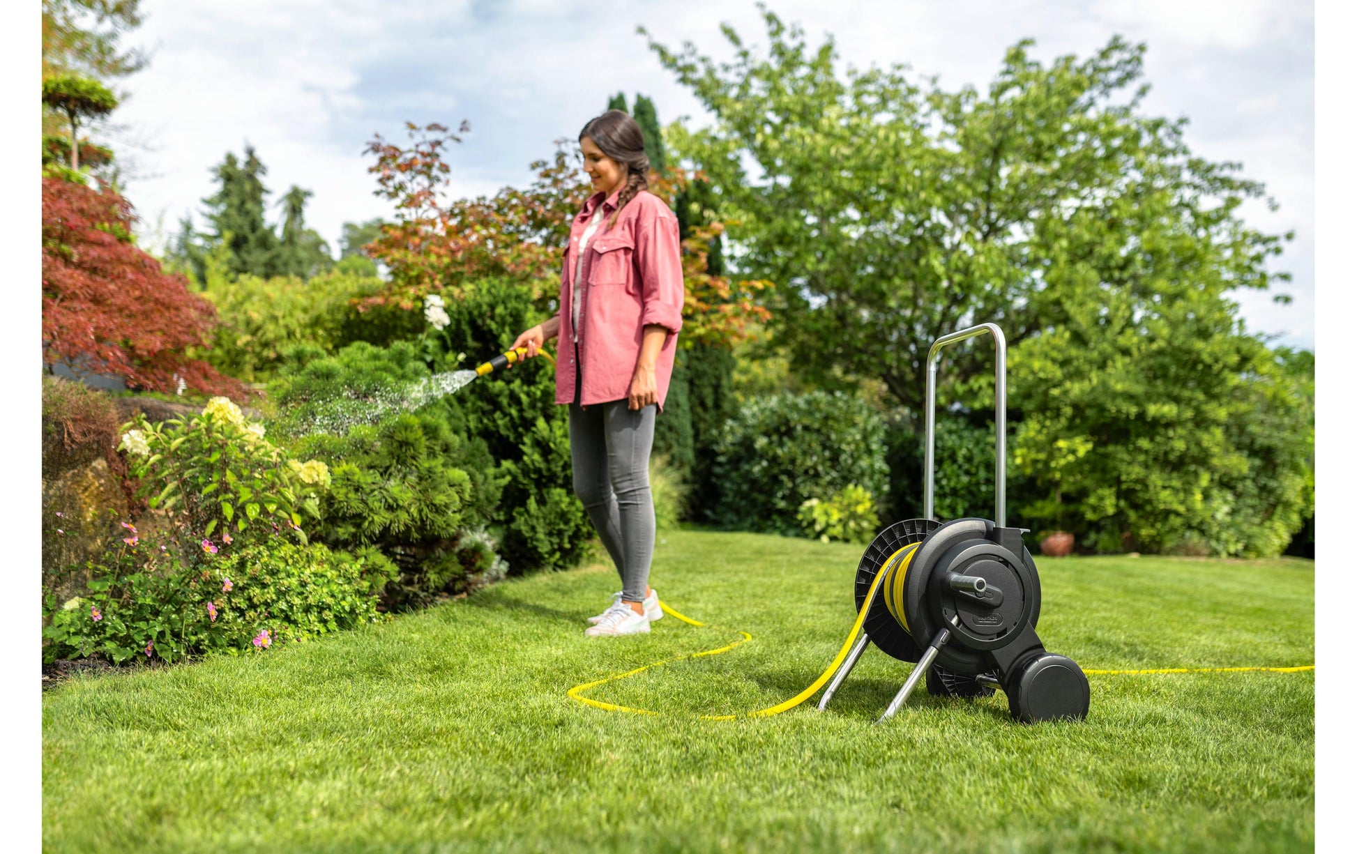 Kärcher HT 2.20 Schlauchwagen 20 m – Set, mit Aquastop, 2 Räder, schwarz/gelb, Metall