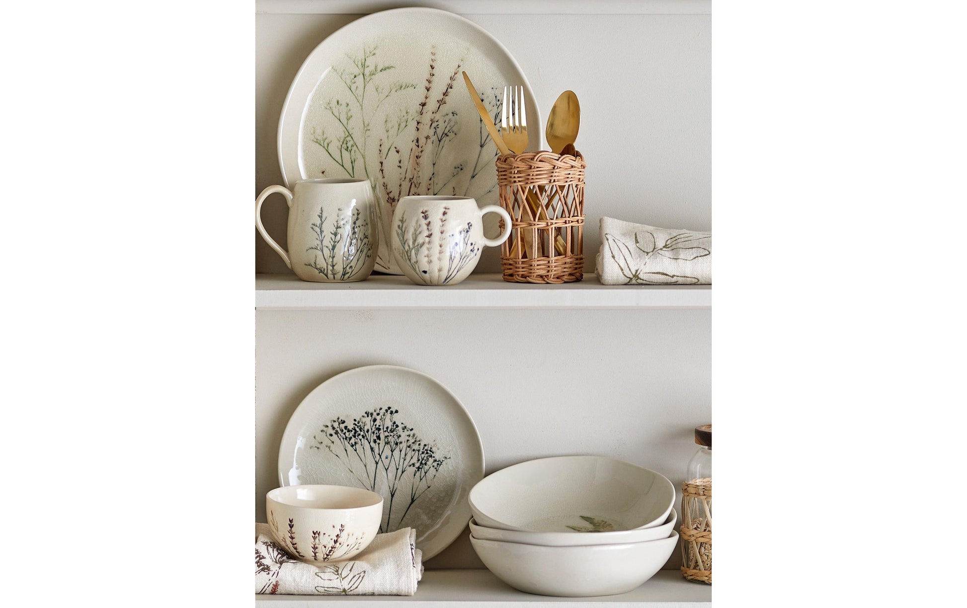 Bloomingville Geschirrset Bea – 12-teiliges Set, Ø 22 cm, Ø 11,5 cm, Ø 10 cm H 10,5 cm, Steingut, Beige