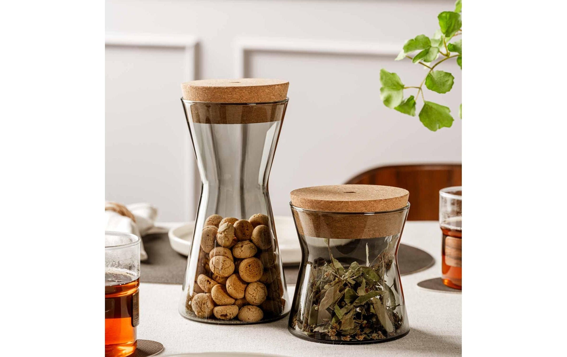 LEONARDO Vorratsdose 800 ml, Ø 12 × 14 cm, Glas (Borosilikat)/Kork, Grau