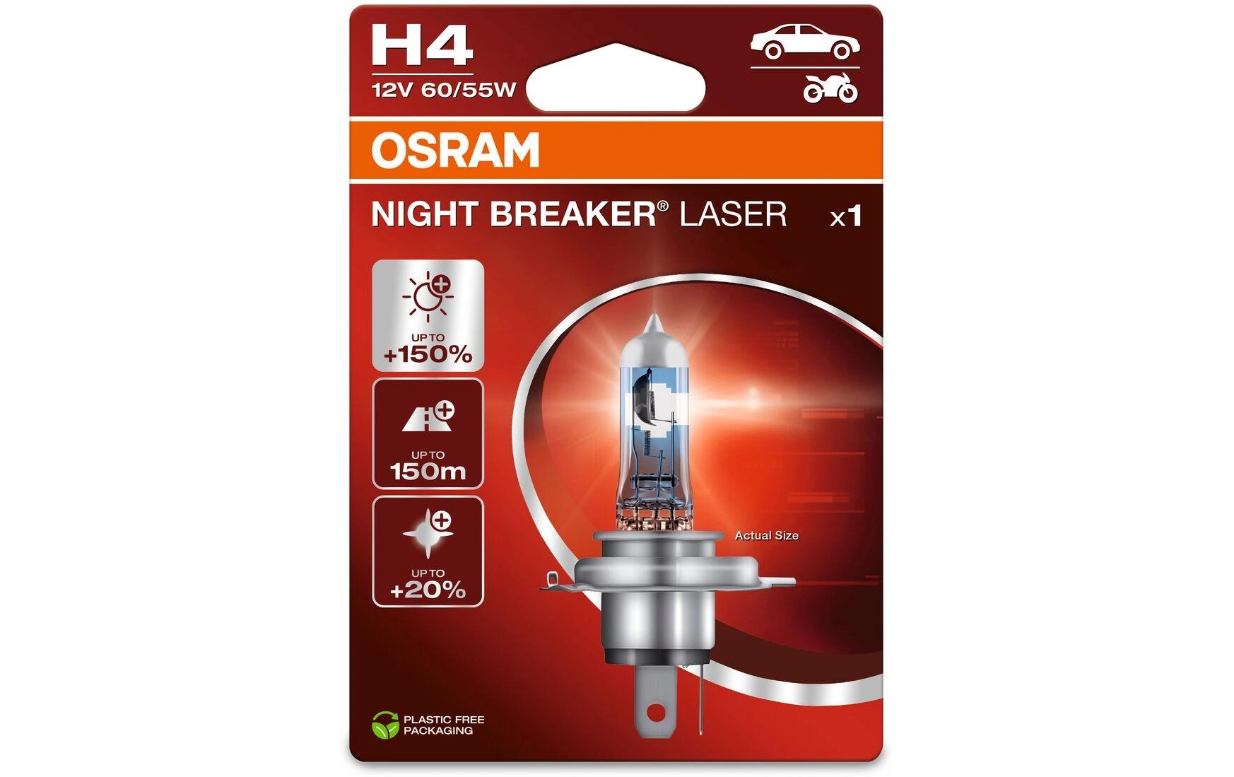 Osram Halogenlampe H4 (P43t) – Neutralweiss, 1650 lm, 75 W – 1 Stk. – Night Breaker Unlimited