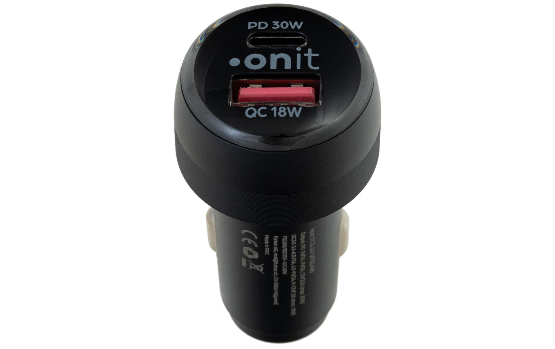 ONIT F02658 Auto-Ladegerät 48 W – USB-C×1 (30 W), USB-A×1 (18 W) – PD 3.0, QC 3.0 – für 12–24 V Fahrzeuge, schwarz
