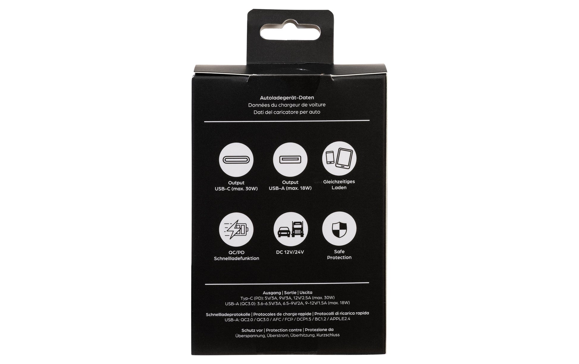 ONIT F02658 Auto-Ladegerät 48 W – USB-C×1 (30 W), USB-A×1 (18 W) – PD 3.0, QC 3.0 – für 12–24 V Fahrzeuge, schwarz