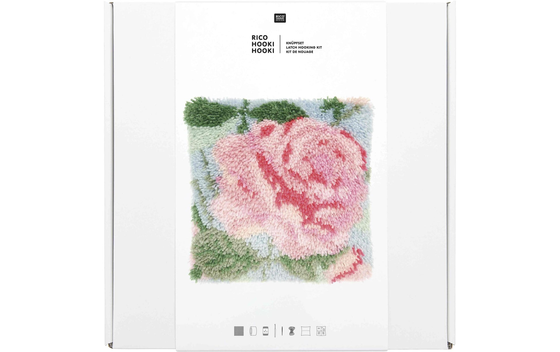 Rico Design Hooki Hooki – Knüpfset – Kissen Rose – 40 × 40 cm – ab 8 Jahren