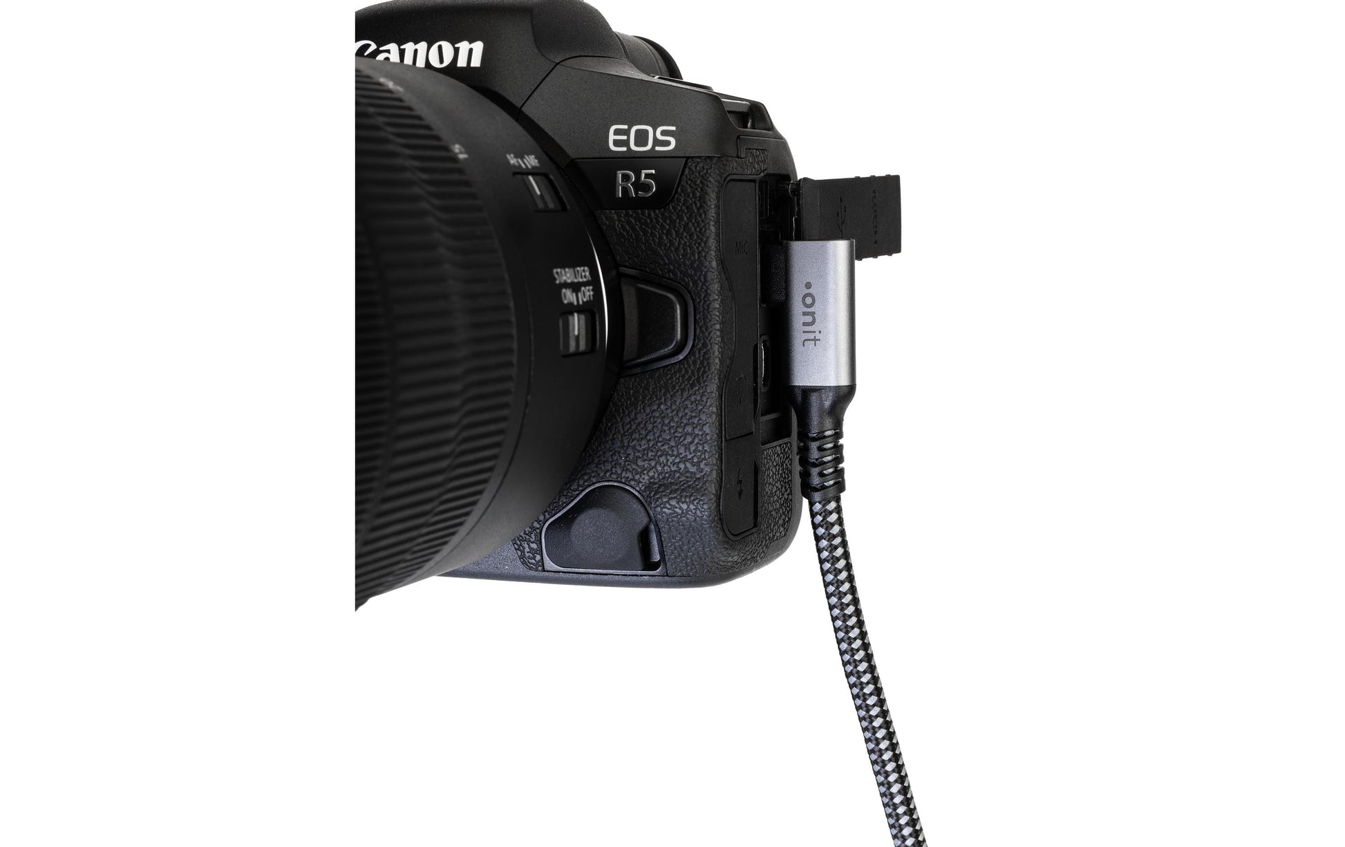 ONIT USB-C auf USB-C Kabel – USB4 20 Gbit/s – 5 m – PD 60 W – Textilmantel, Abgewinkelt – Schwarz/Grau