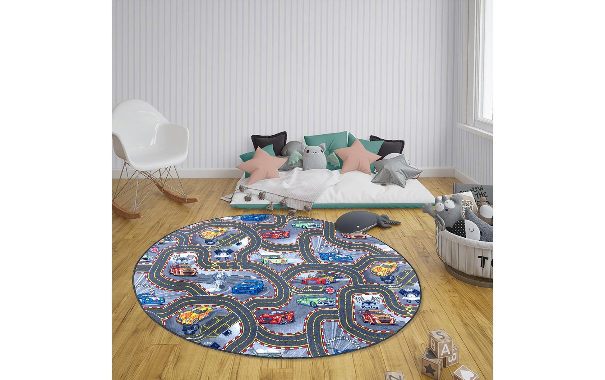 Hanse Home Race Track Kinderteppich – Ø 133 cm – Polypropylen & Baumwolle, Grau