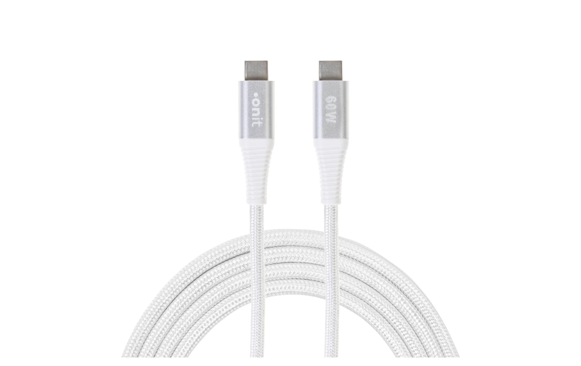 ONIT USB-Adapter USB-C auf USB-C – USB 3.2 Gen 1 (5 Gbit/s) – PD 60 W – Textilmantel – Weiss