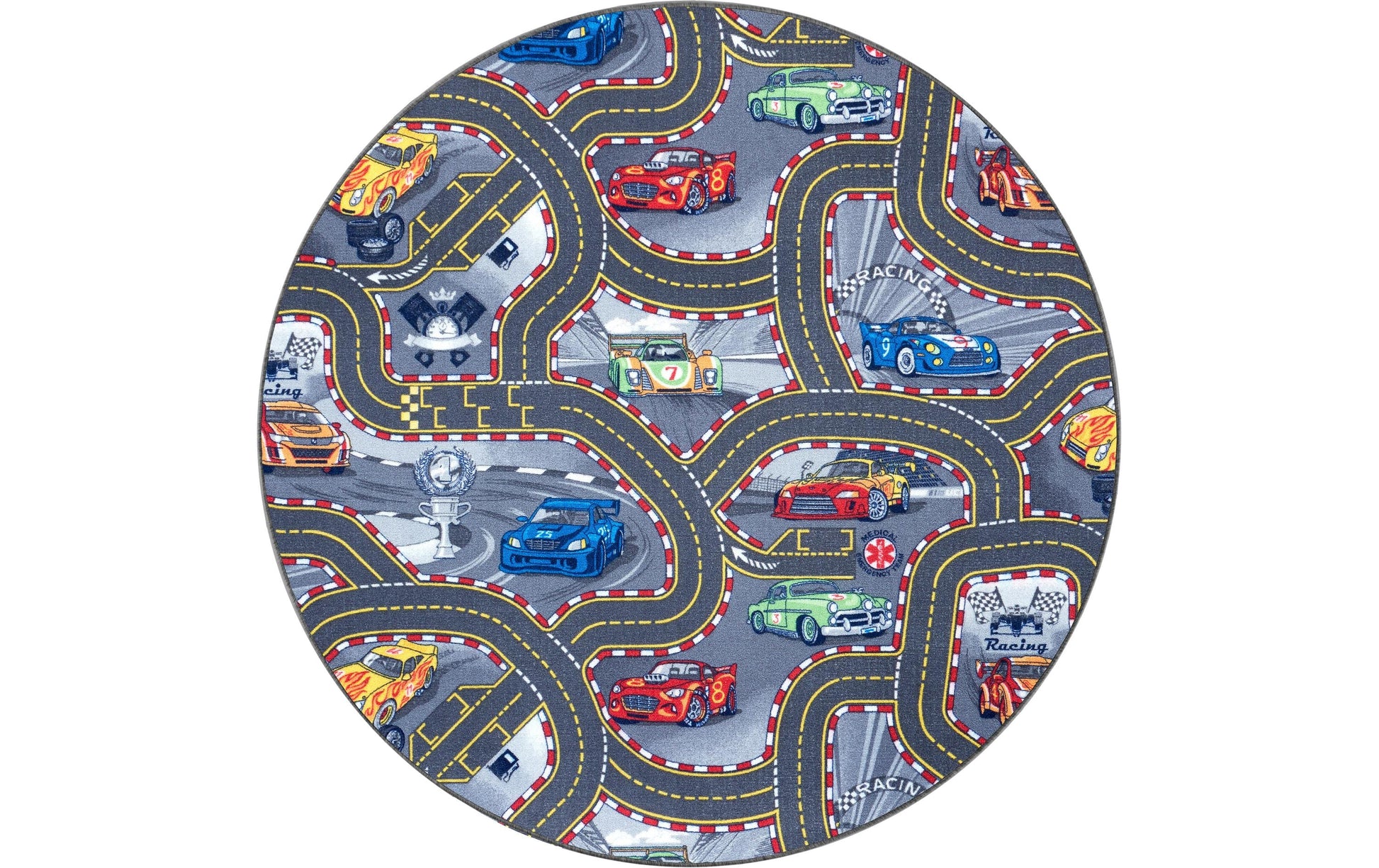 Hanse Home Race Track Kinderteppich – Ø 133 cm – Polypropylen & Baumwolle, Grau