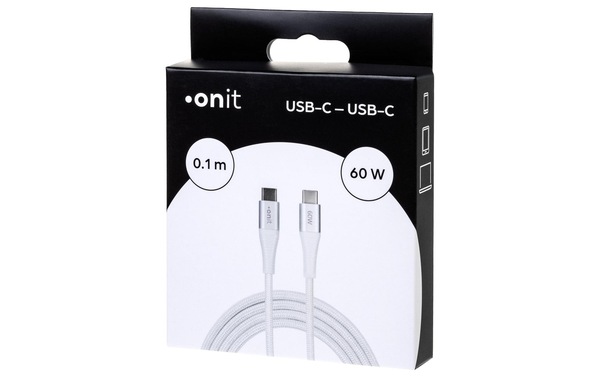 ONIT USB-Adapter USB-C auf USB-C – USB 3.2 Gen 1 (5 Gbit/s) – PD 60 W – Textilmantel – Weiss