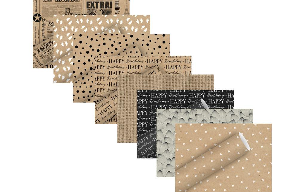 Braun + Company Everyday By Nature Geschenkpapierrolle – Graphic Birthday – Kraftpapier, 70 g/m2 – 700 × 2000 mm