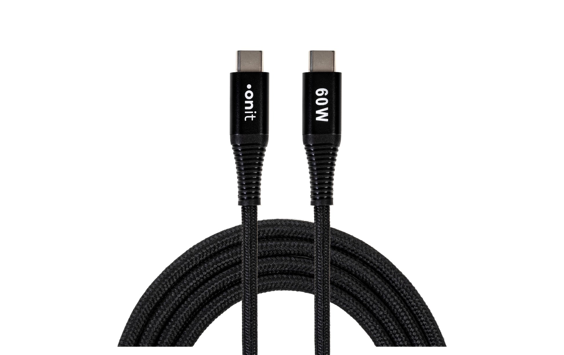 ONIT USB-C auf USB-C Kabel – USB 3.2 Gen 1 (5 Gbit/s) – 0,3 m – PD 60 W – Textilmantel – Schwarz