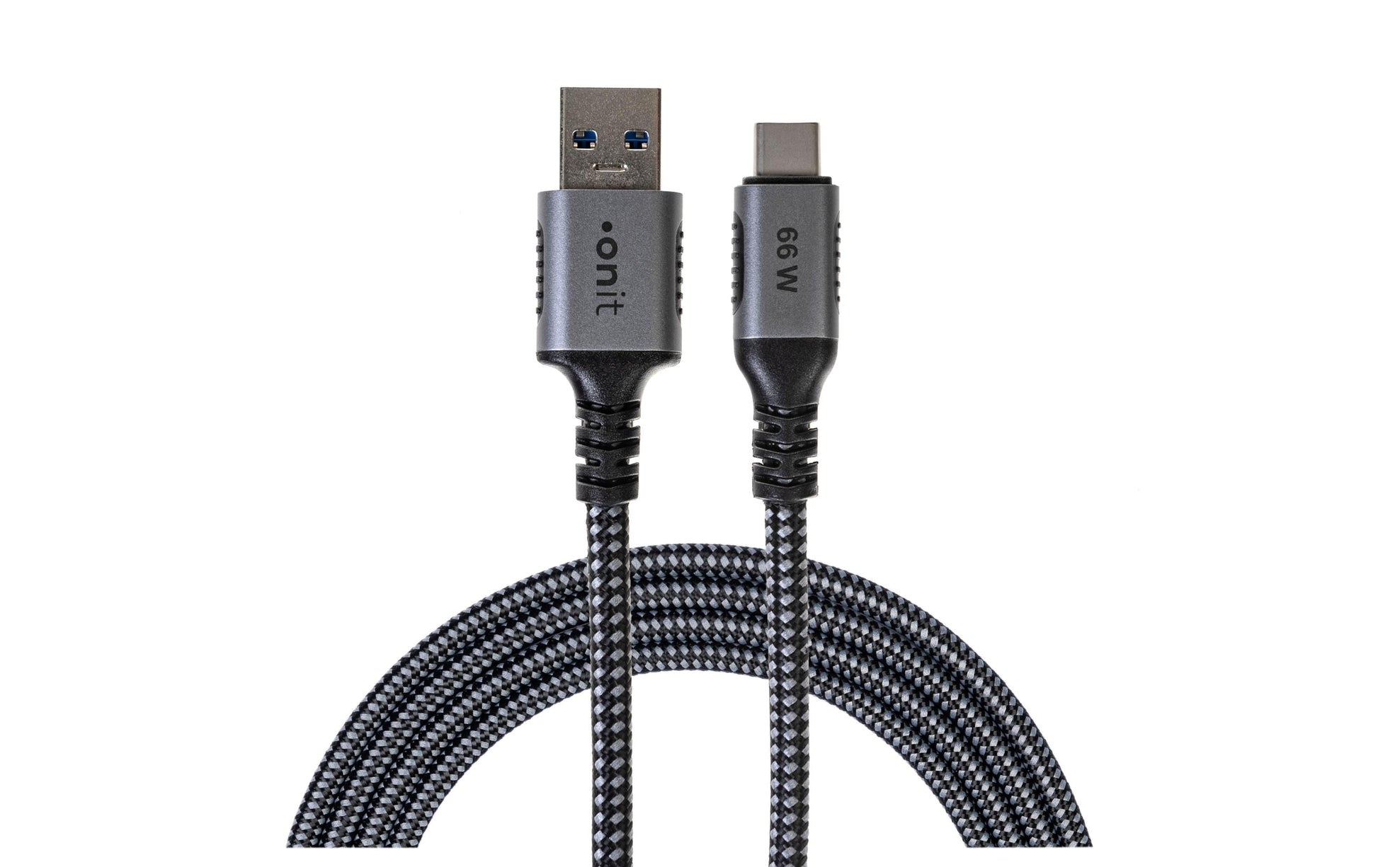 ONIT USB-A auf USB-C Kabel – USB 3.2 Gen 2 (10 Gbit/s) – 1 m – PD 66 W – Textilmantel – Schwarz/Grau