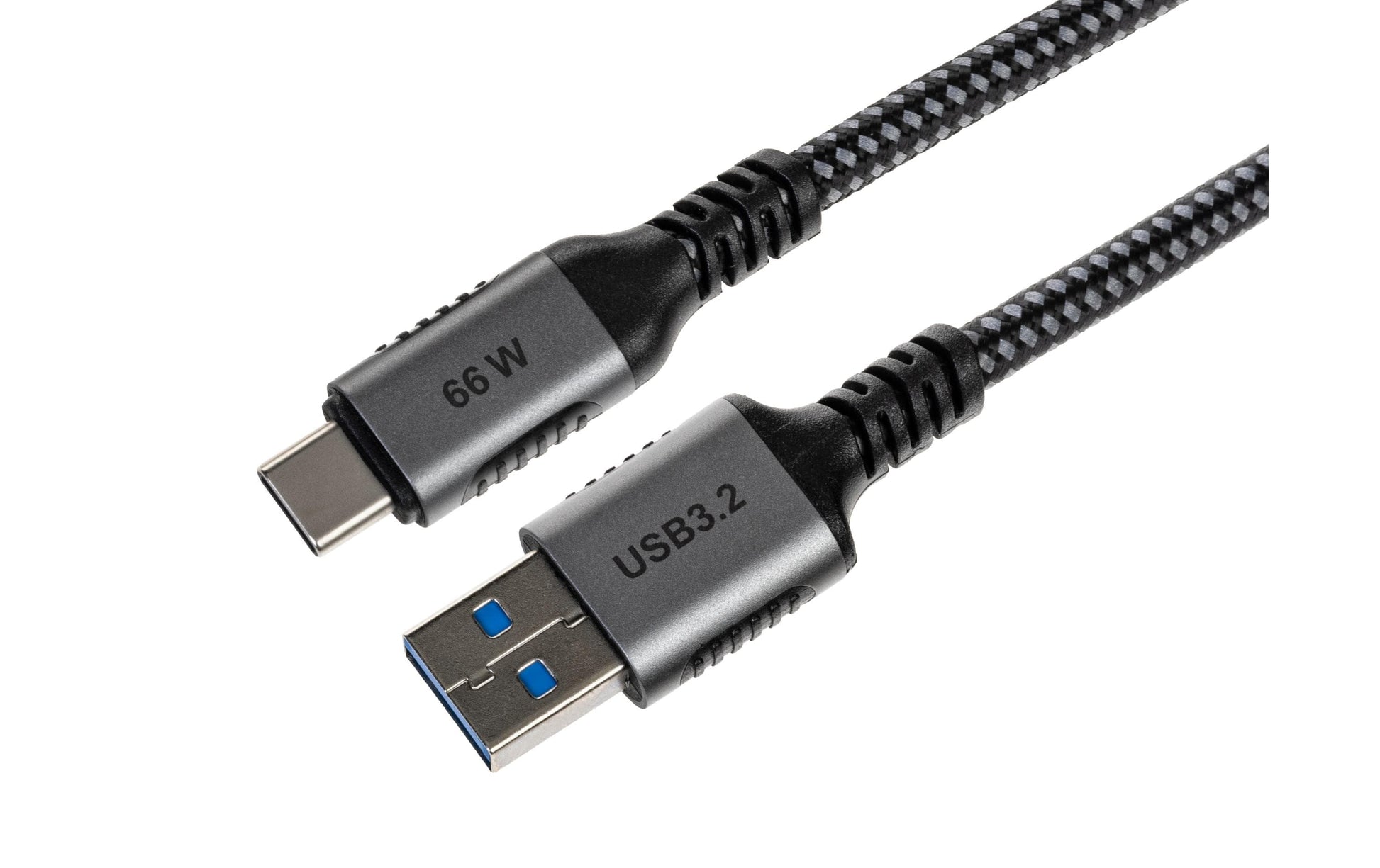 ONIT USB-A auf USB-C Kabel – USB 3.2 Gen 2 (10 Gbit/s) – 1 m – PD 66 W – Textilmantel – Schwarz/Grau
