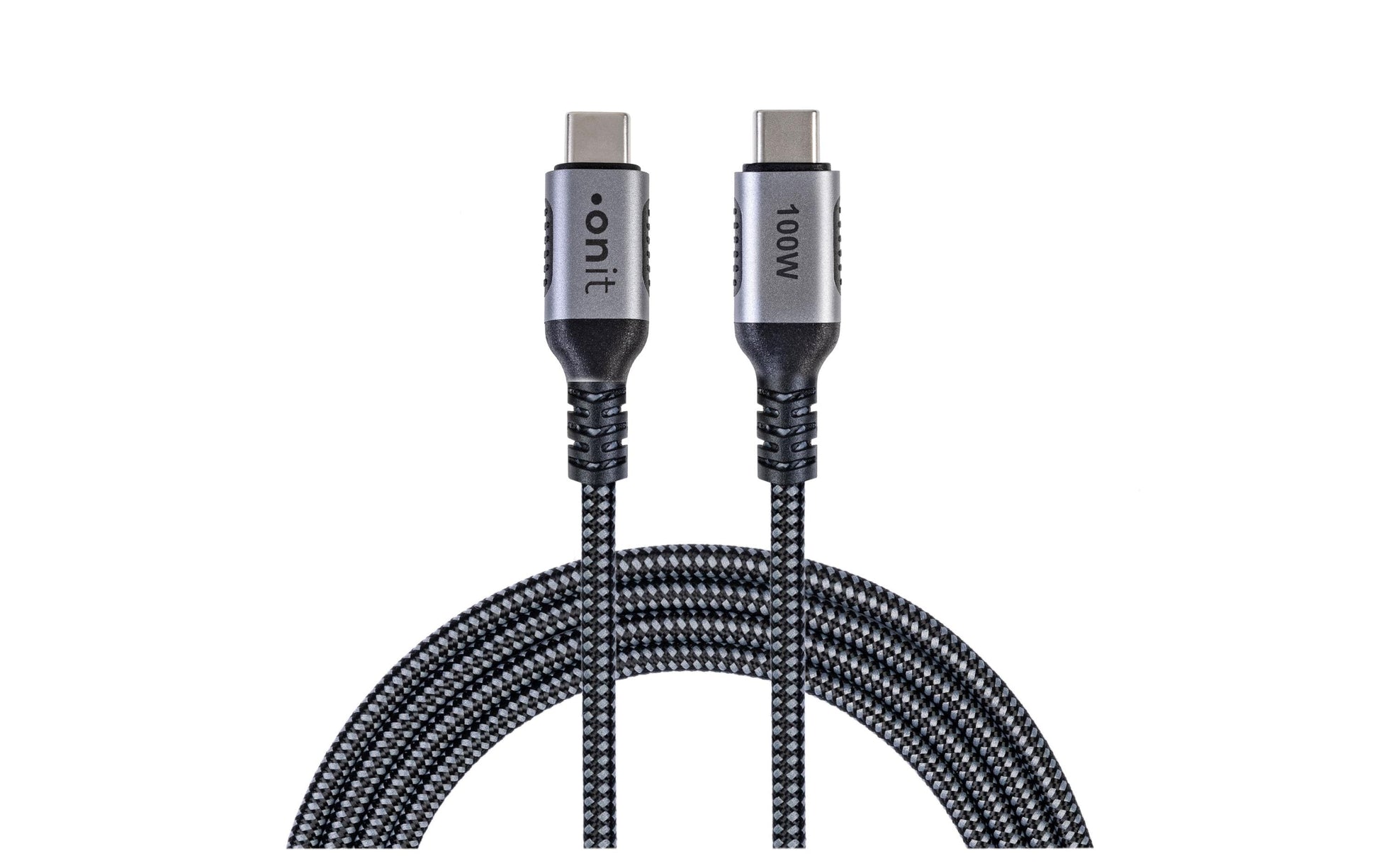 ONIT USB-C auf USB-C Kabel – USB 3.2 Gen 2 (10 Gbit/s) – 0,5 m – PD 100 W – Textilmantel – Schwarz/Grau