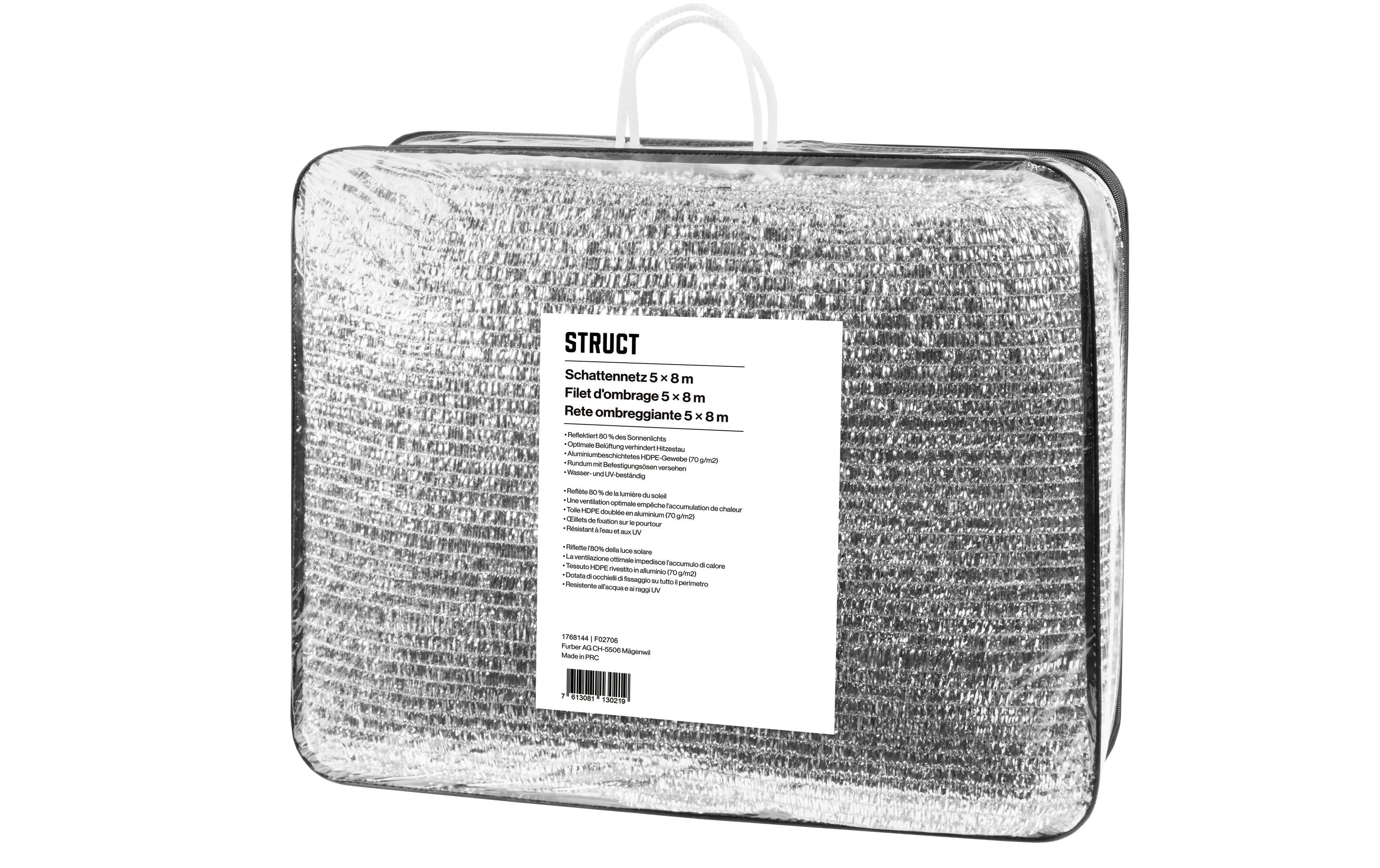 Struct Schattennetz – 500 × 800 cm, Polyethylen (PE), Aluminium, 80% Schattierung, Wasserresistent