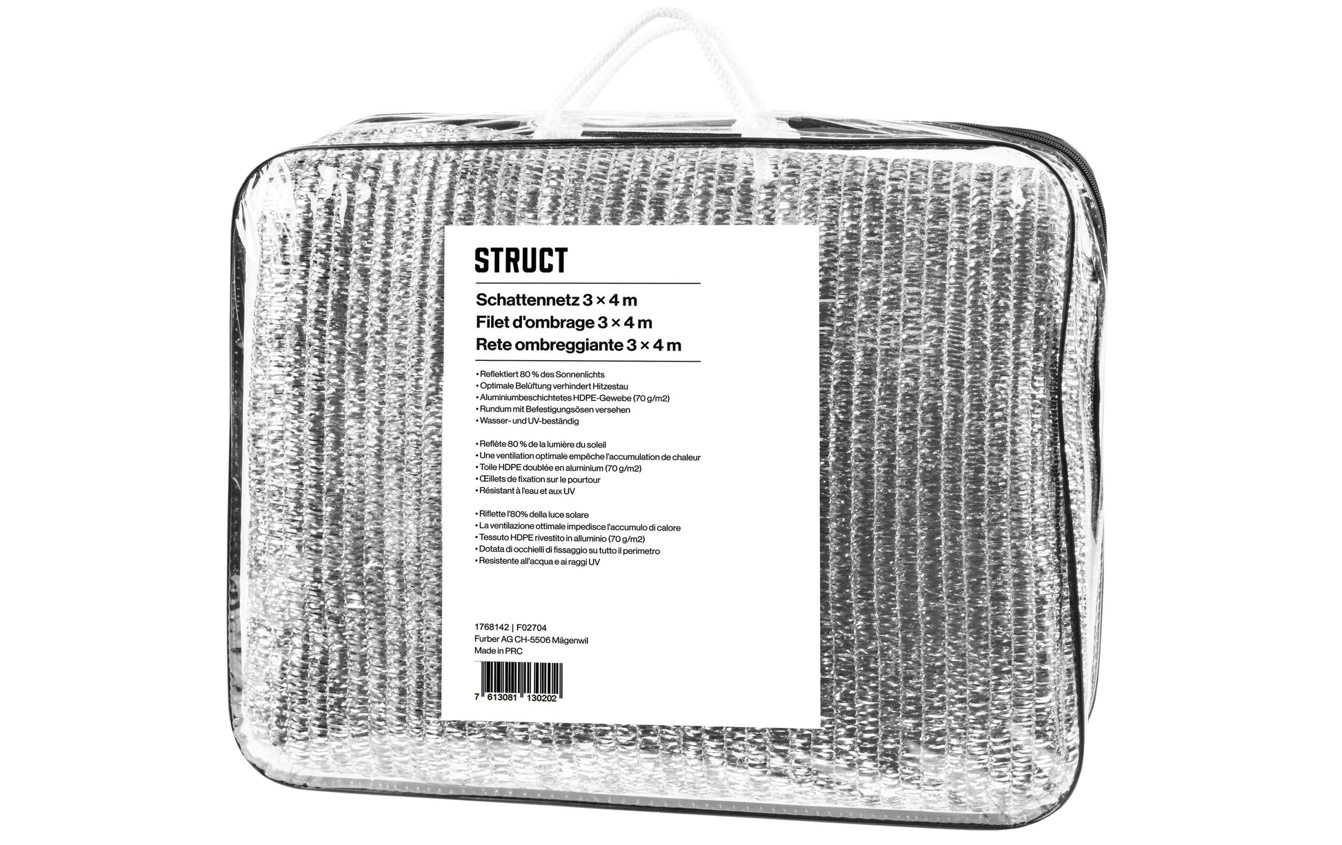 Struct Schattennetz – wasserfest, 80% Schattierung – 4 × 3 m – Aluminium – F02704