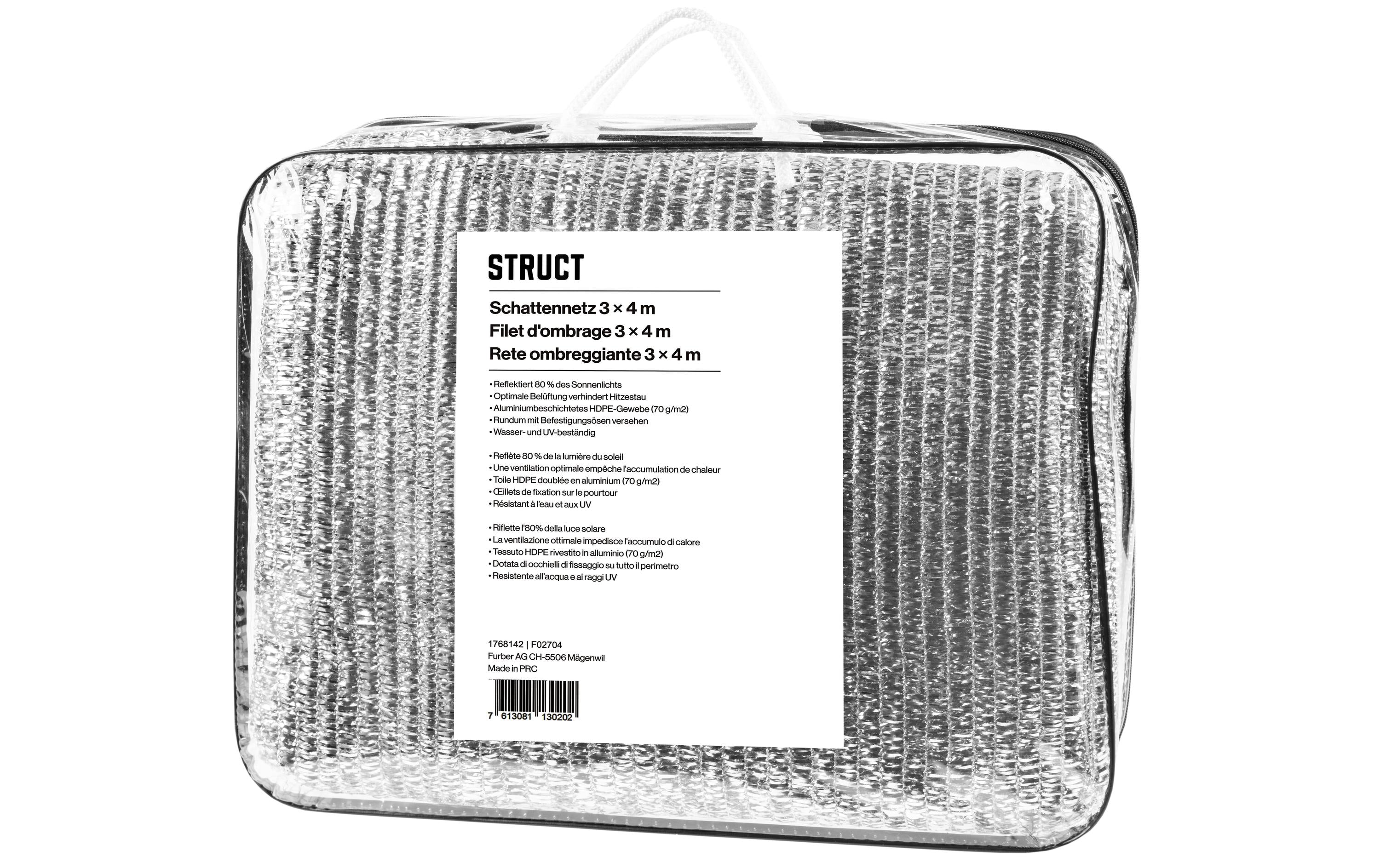 Struct Schattennetz – wasserfest, 80% Schattierung – 4 × 3 m – Aluminium – F02704