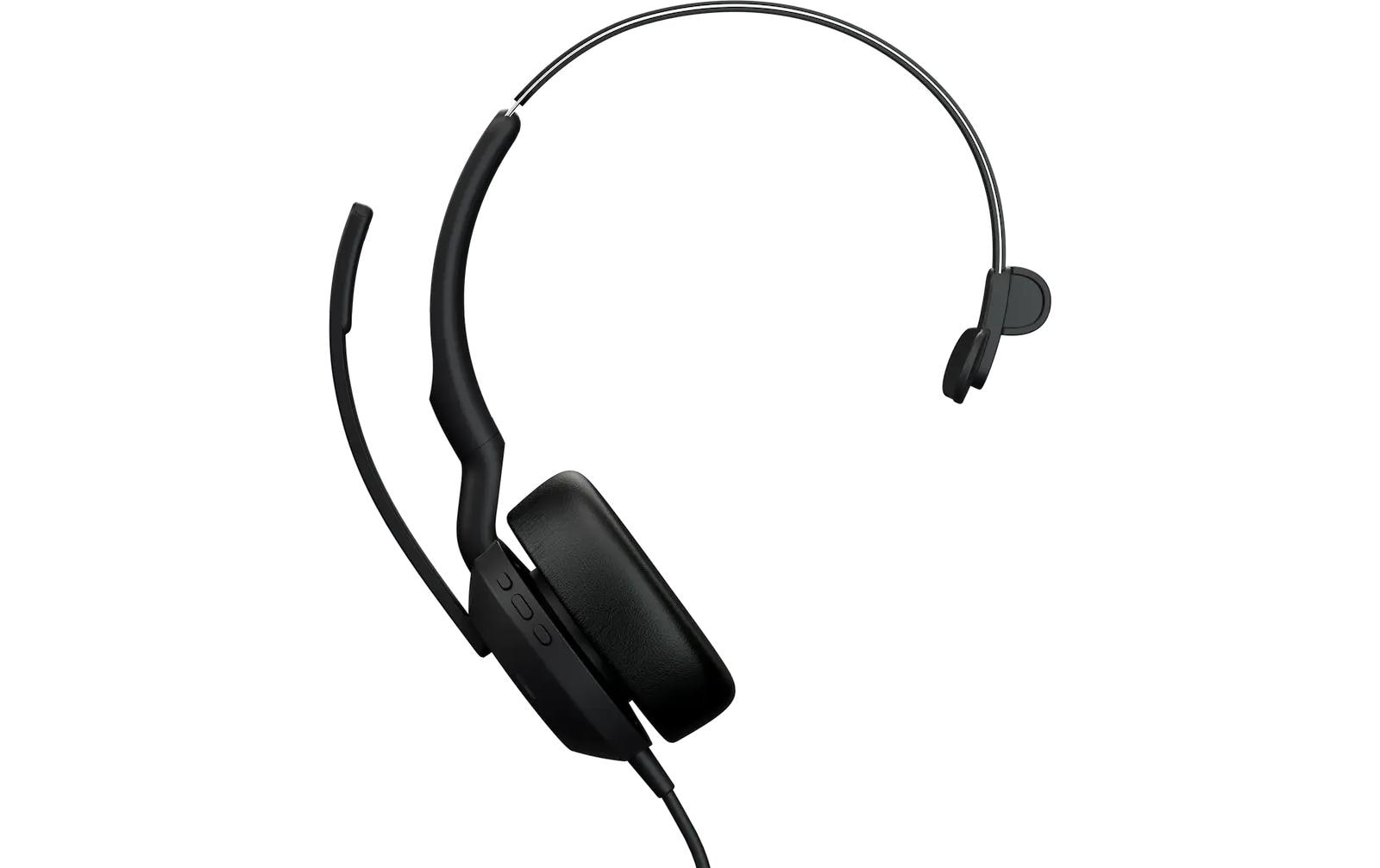 Jabra Evolve2 50 Office-Headset (Mono) – On-Ear, Kabel + BT, ANC, MS Teams zertifiziert, Schwarz, BT 5.2