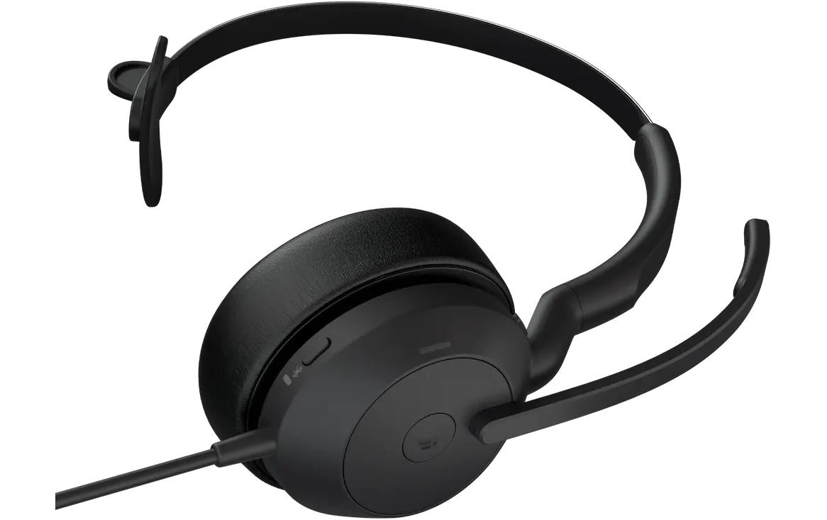 Jabra Evolve2 50 Office-Headset (Mono) – On-Ear, Kabel + BT, ANC, MS Teams zertifiziert, Schwarz, BT 5.2