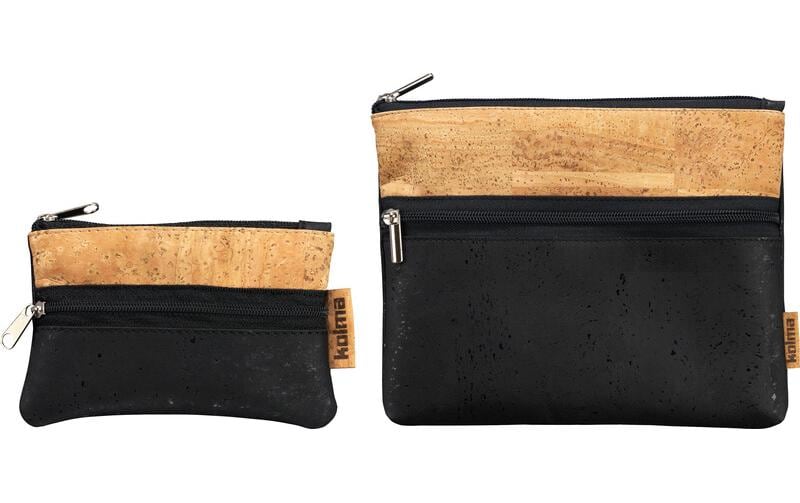 Kolma Reissverschlusstasche – Kork, Schwarz/Braun – mit Mini, 80×130 mm