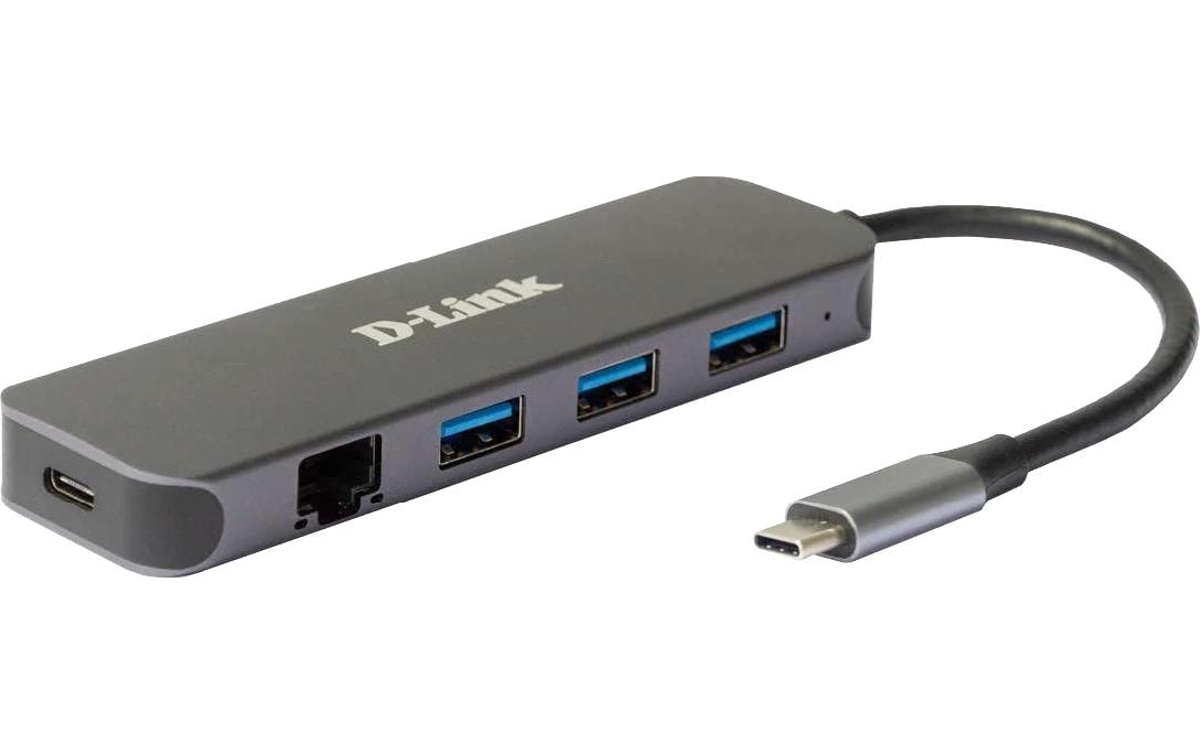 D-Link DUB-2334 Multiport-Adapter – USB-C, 3× USB-A, 60 W PD, GbE, für Windows/Mac