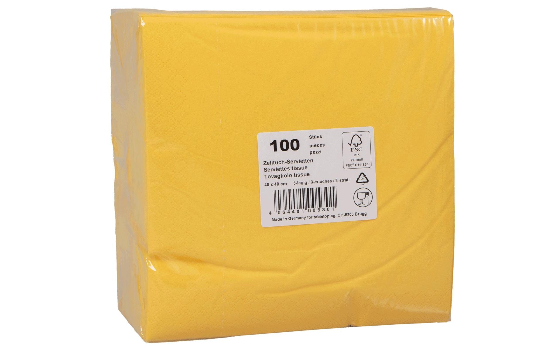Elco Servietten gelb – 40 × 40 cm, 3-lagig – 100 Stück