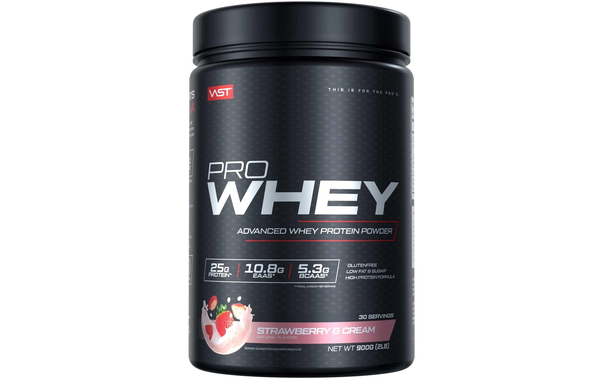 VAST Sports Whey Protein Pro Whey – Erdbeer-Creme – glutenfrei – 900 g