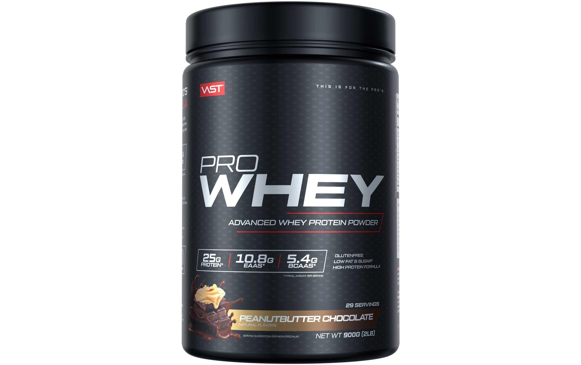 VAST Sports Whey Protein Pro Whey Schokolade, Erdnussbutter – glutenfrei – 900 g