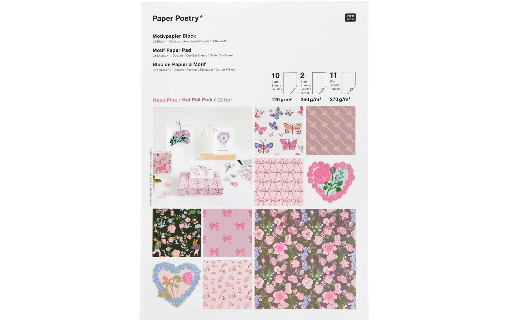 Rico Design Designpapierblock – A4, La Vie en Rose – 23 Blatt, FSC