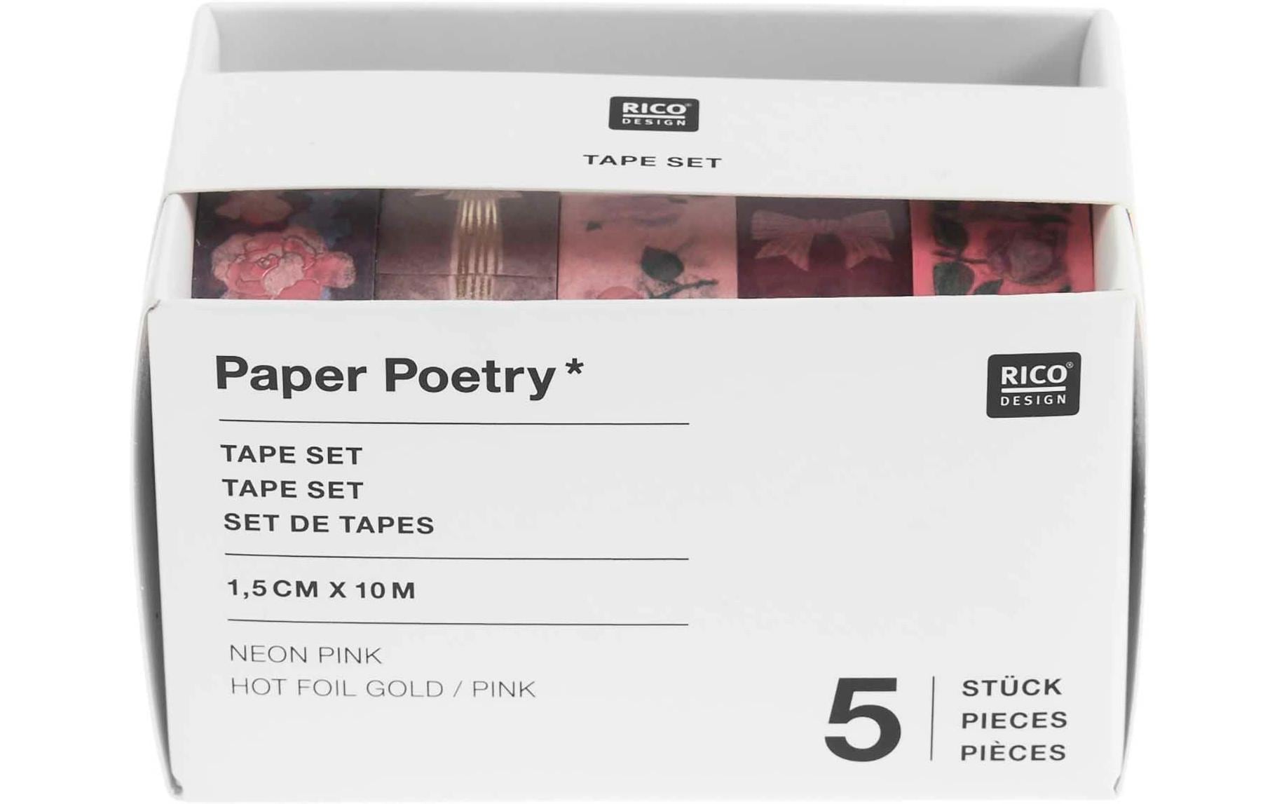 Rico Design La Vie En Ros Washi Tape – 15 mm × 10 m, mehrfarbig, Papier, wiederablösbar, 5 Rollen