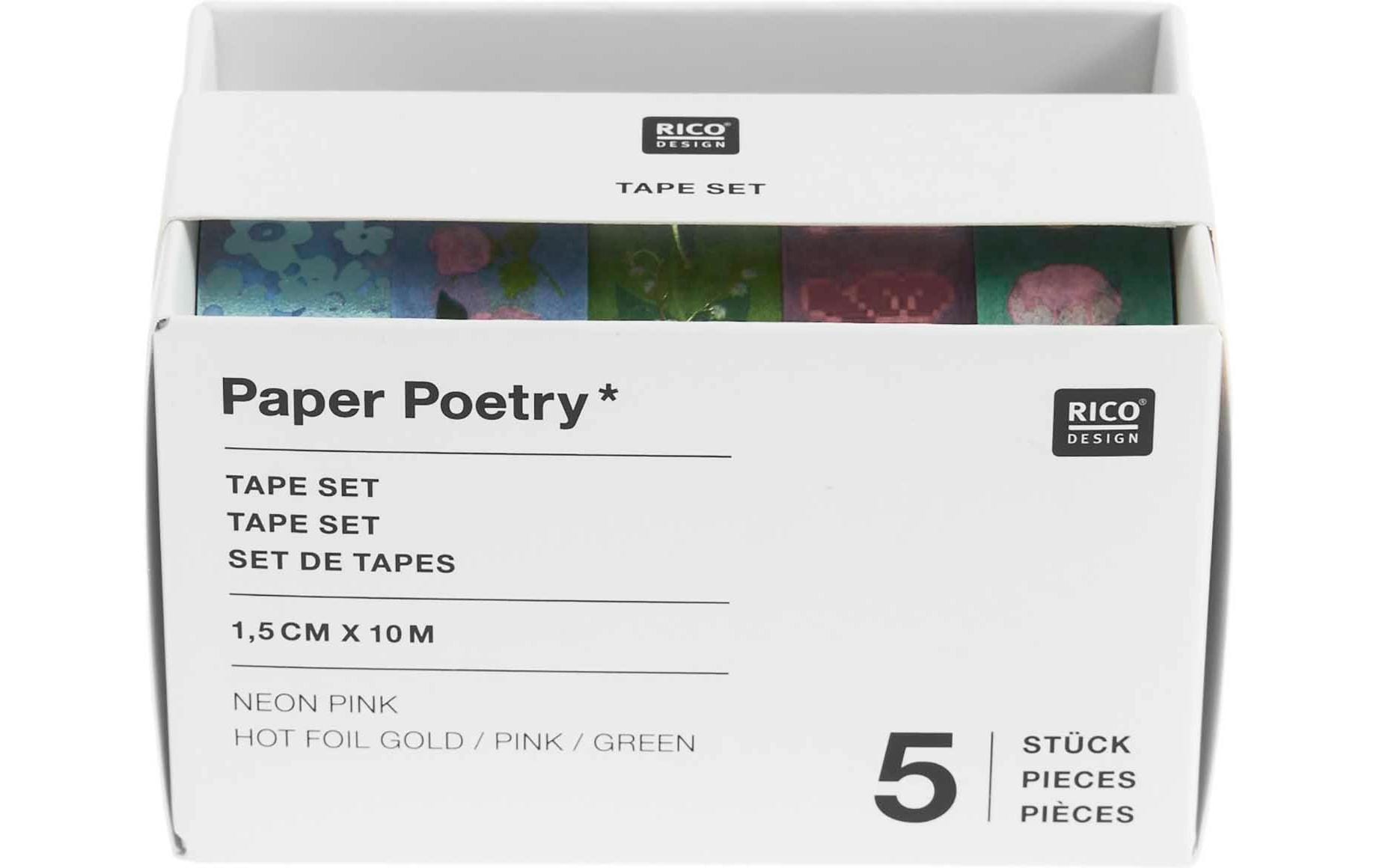 Rico Design La Vie En Rose Washi Tape – 15 mm × 10 m, mehrfarbig, Papier, wiederablösbar, 5 Rollen
