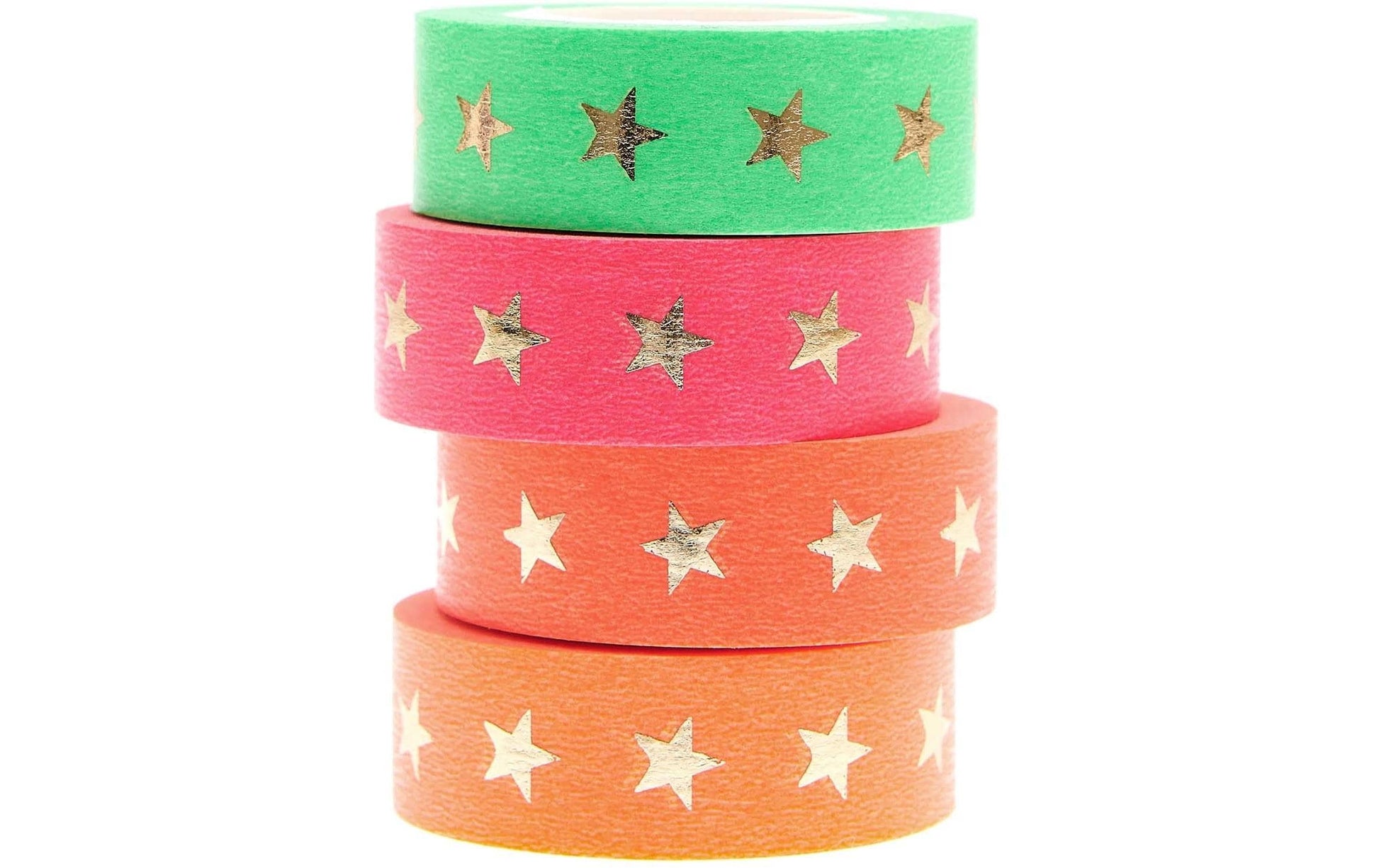 Rico Design Sterne Washi Tape Set – 15 mm × 10 m, mehrfarbig, Papier, wiederablösbar, 4 Rollen