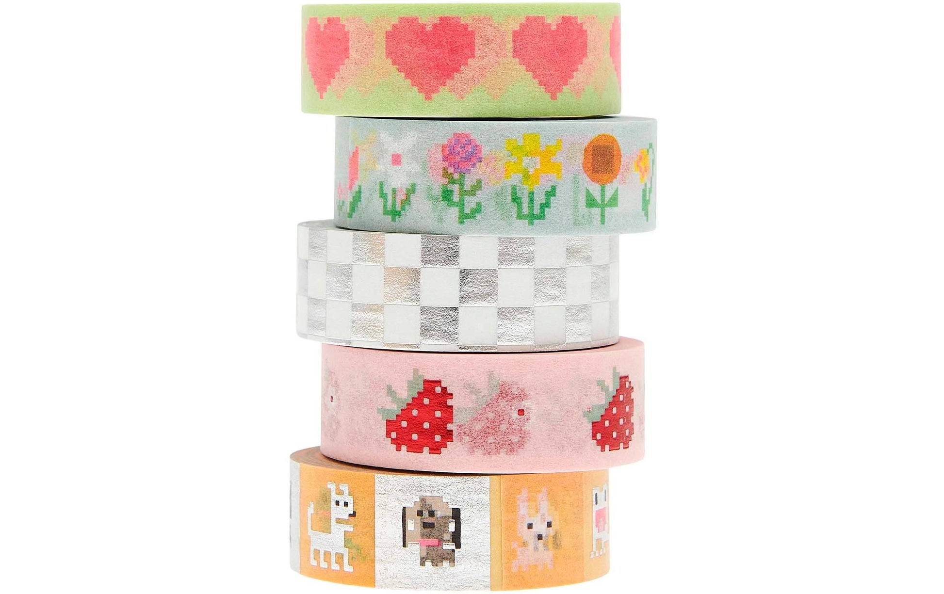 Rico Design Washi Tape – 15 mm × 10 m, mehrfarbig, Papier, wiederablösbar, 5 Rollen
