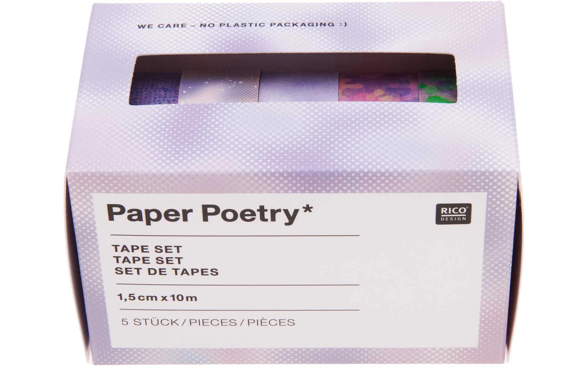 Rico Design Washi Tape – 15 mm × 10 m, mehrfarbig, Papier, wiederablösbar, 5 Rollen