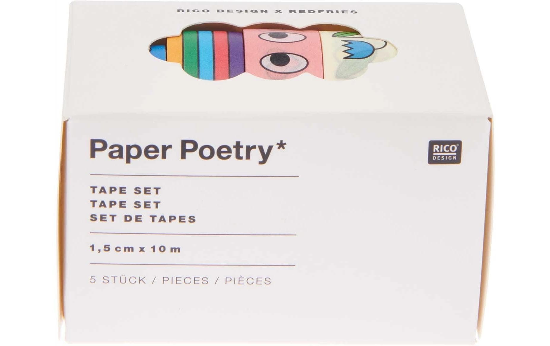 Rico Design Eye Candy Washi Tape – 15 mm × 10 m, mehrfarbig, Papier, wiederablösbar, 5 Rollen