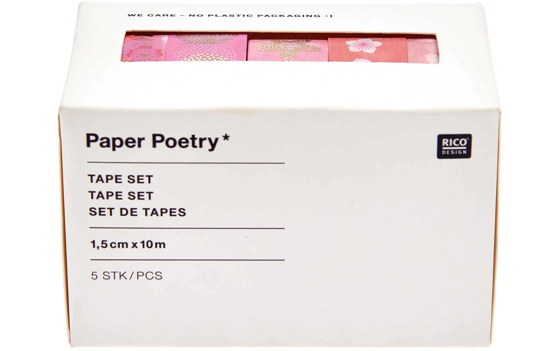 Rico Design Washi-Tape-Set – 15 mm × 10 m, rosa, gemustert, Papier – 5 Rollen