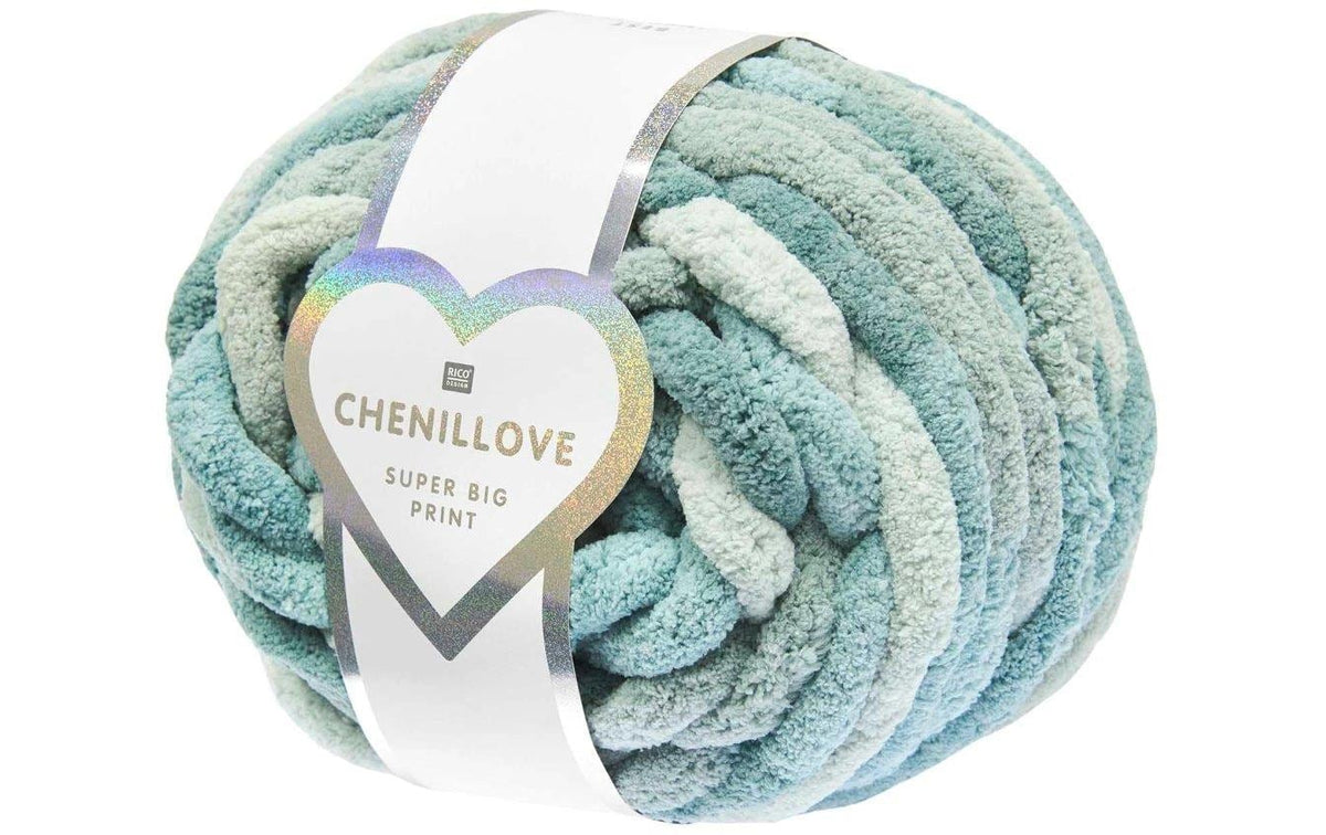 Rico Design Chenillove Super Big Print Wolle Aqua – Extra dick, 300 g, 36 m, Nadelstärke 25 mm, 100% Polyester