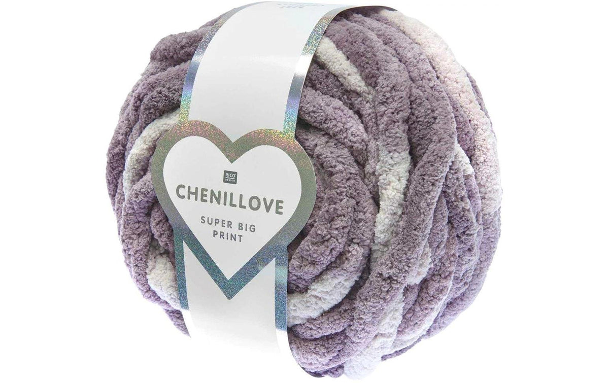 Rico Design Chenillove Super Big Print Wolle Extra dick Lila – 300 g, 36 m, Nadel 25 mm, 100% Polyester, 1 Stk.