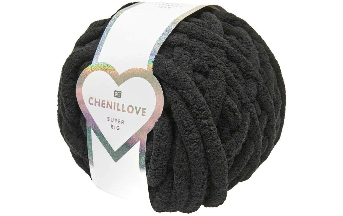 Rico Design Chenillove Super Big Wolle Schwarz – 300 g, 36 m, Nadel 25 mm, 100% Polyester, 1 Stk.