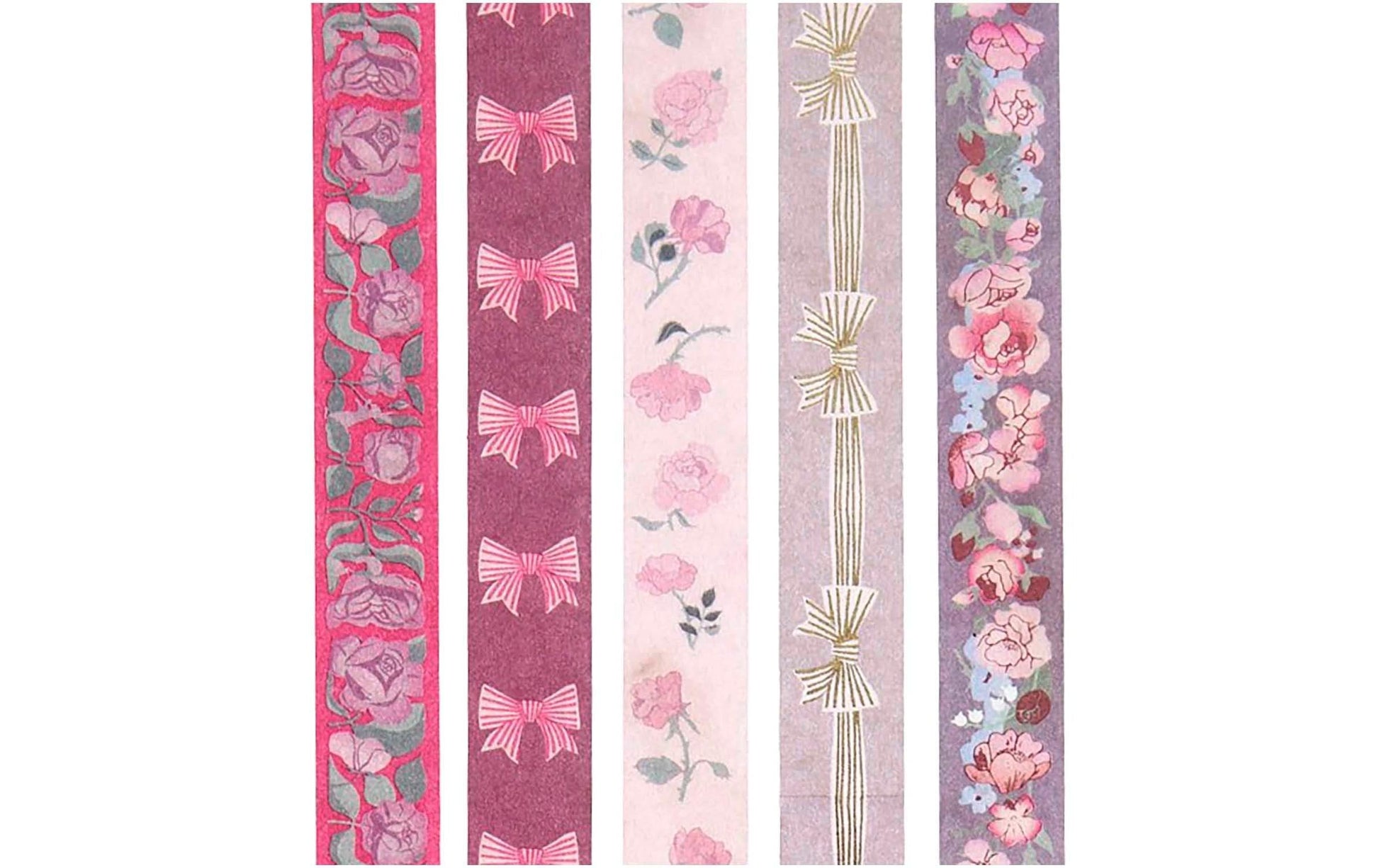 Rico Design La Vie En Ros Washi Tape – 15 mm × 10 m, mehrfarbig, Papier, wiederablösbar, 5 Rollen