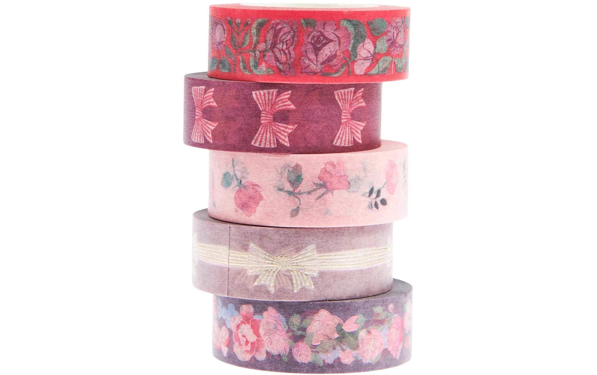 Rico Design La Vie En Ros Washi Tape – 15 mm × 10 m, mehrfarbig, Papier, wiederablösbar, 5 Rollen
