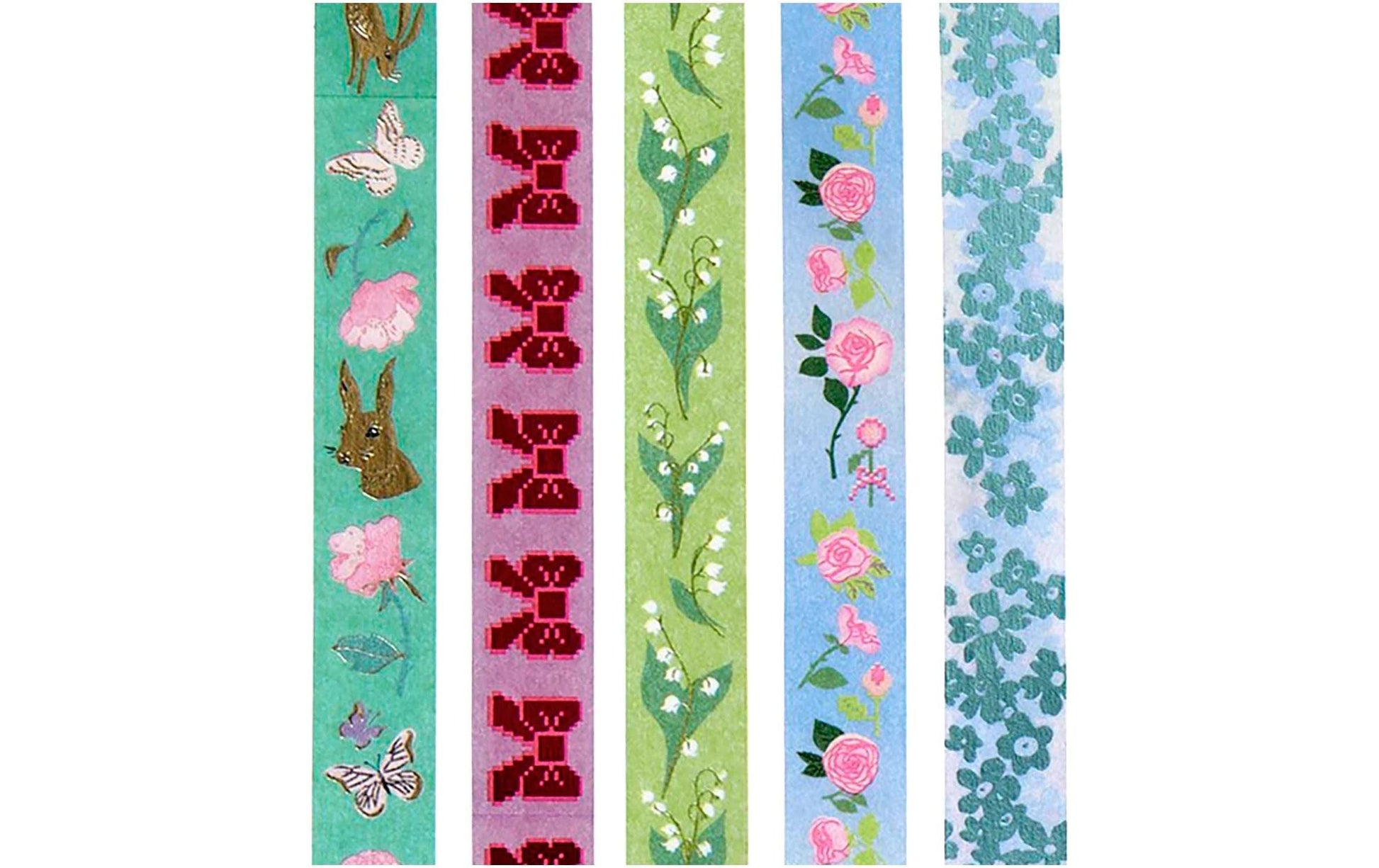 Rico Design La Vie En Rose Washi Tape – 15 mm × 10 m, mehrfarbig, Papier, wiederablösbar, 5 Rollen