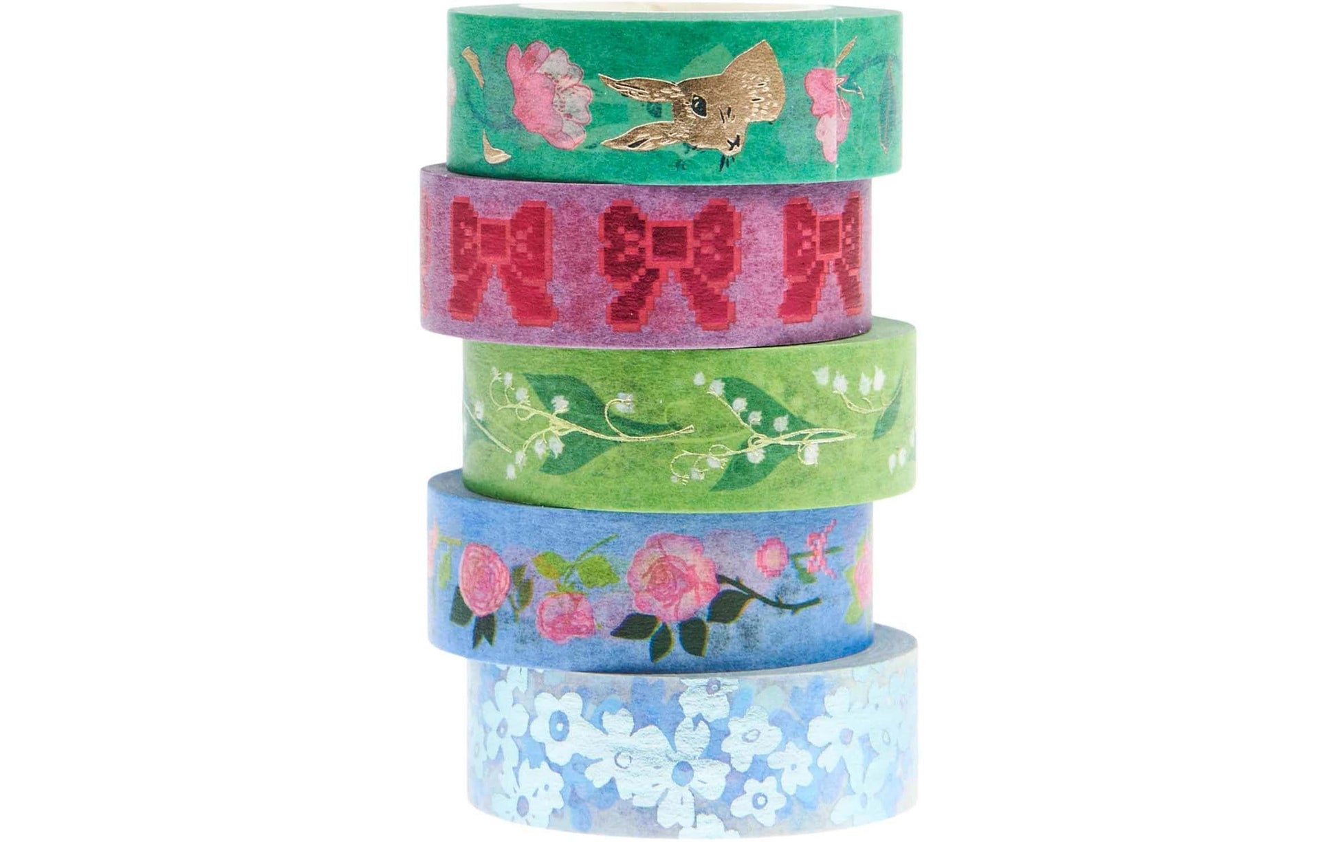 Rico Design La Vie En Rose Washi Tape – 15 mm × 10 m, mehrfarbig, Papier, wiederablösbar, 5 Rollen