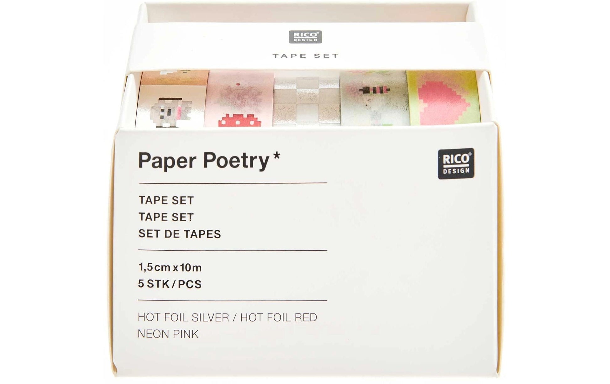 Rico Design Washi Tape – 15 mm × 10 m, mehrfarbig, Papier, wiederablösbar, 5 Rollen