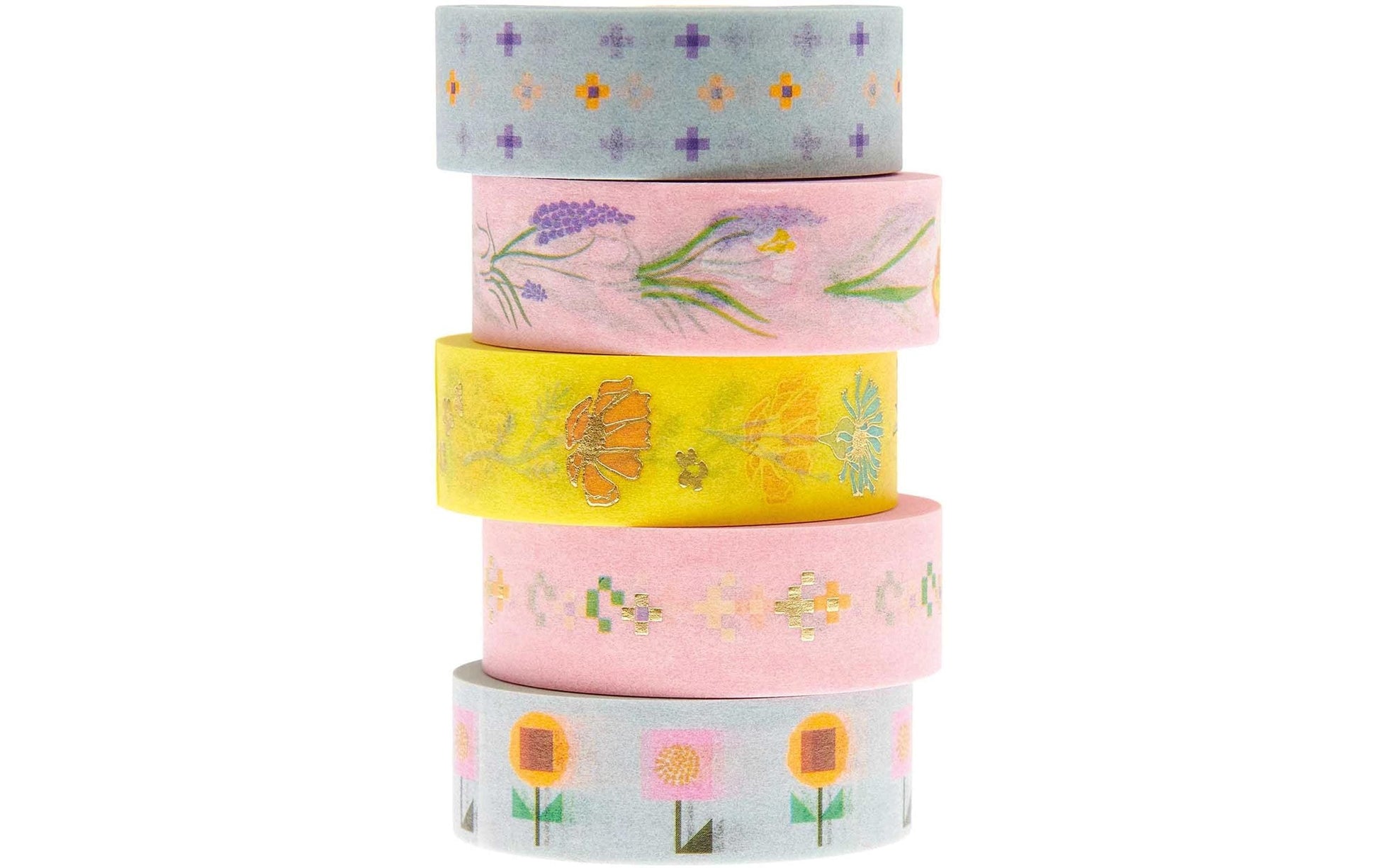 Rico Design Washi Tape Set – 15 mm × 10 m, mehrfarbig, Papier, wiederablösbar, 5 Rollen