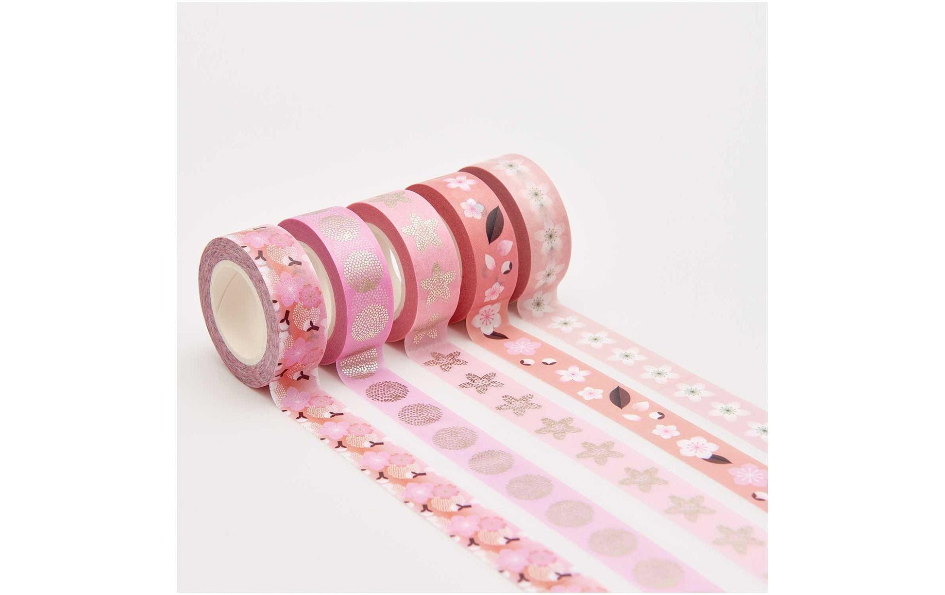 Rico Design Washi-Tape-Set – 15 mm × 10 m, rosa, gemustert, Papier – 5 Rollen