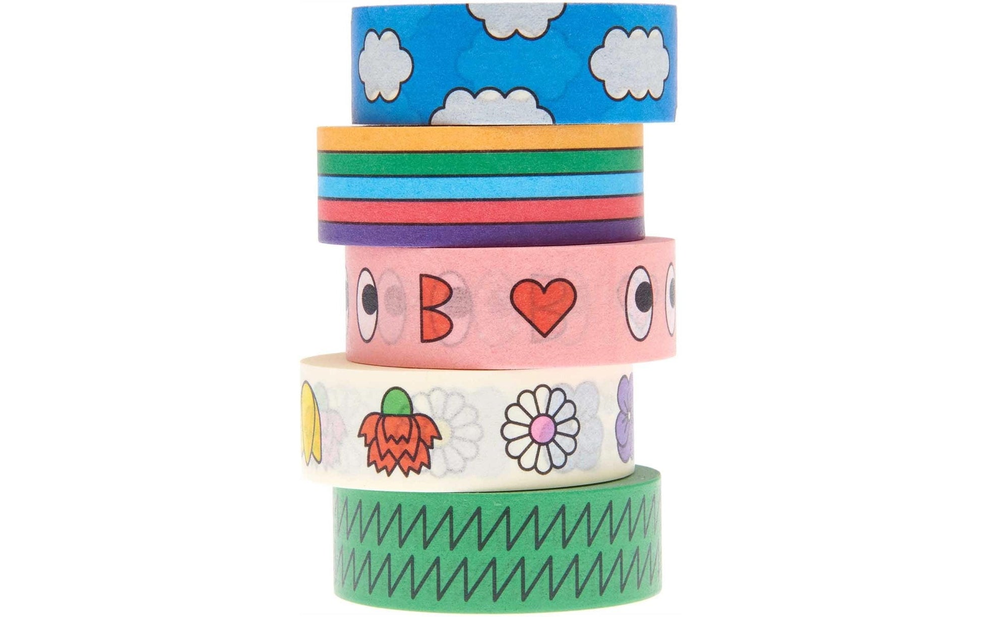 Rico Design Eye Candy Washi Tape – 15 mm × 10 m, mehrfarbig, Papier, wiederablösbar, 5 Rollen