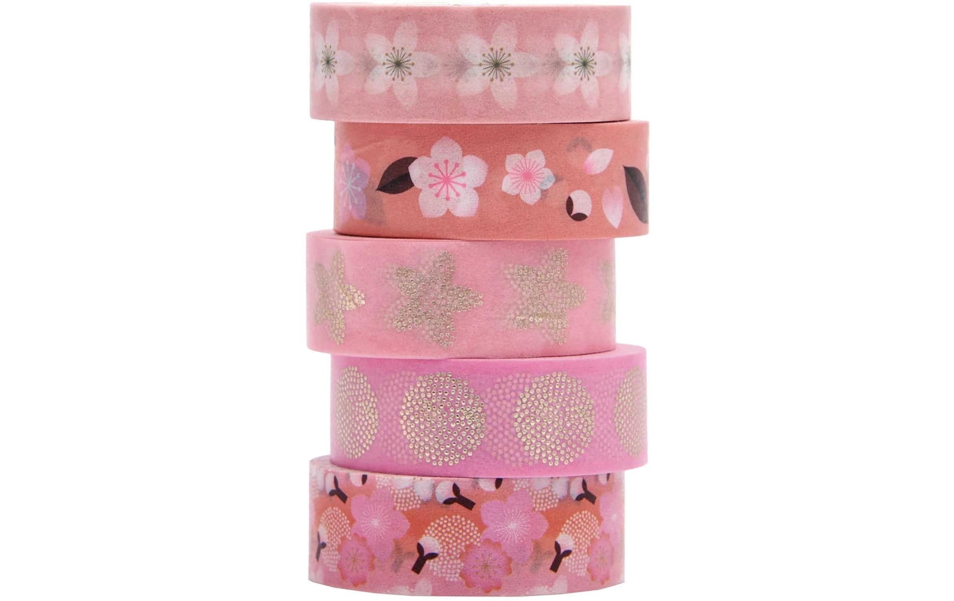 Rico Design Washi-Tape-Set – 15 mm × 10 m, rosa, gemustert, Papier – 5 Rollen